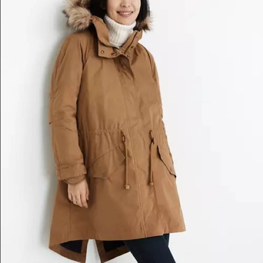 Madewell Vancouver Parka Jacket Coat S fur plaid
